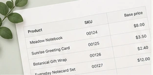 Keep shared product data separate from customer discounts and fixed product prices.